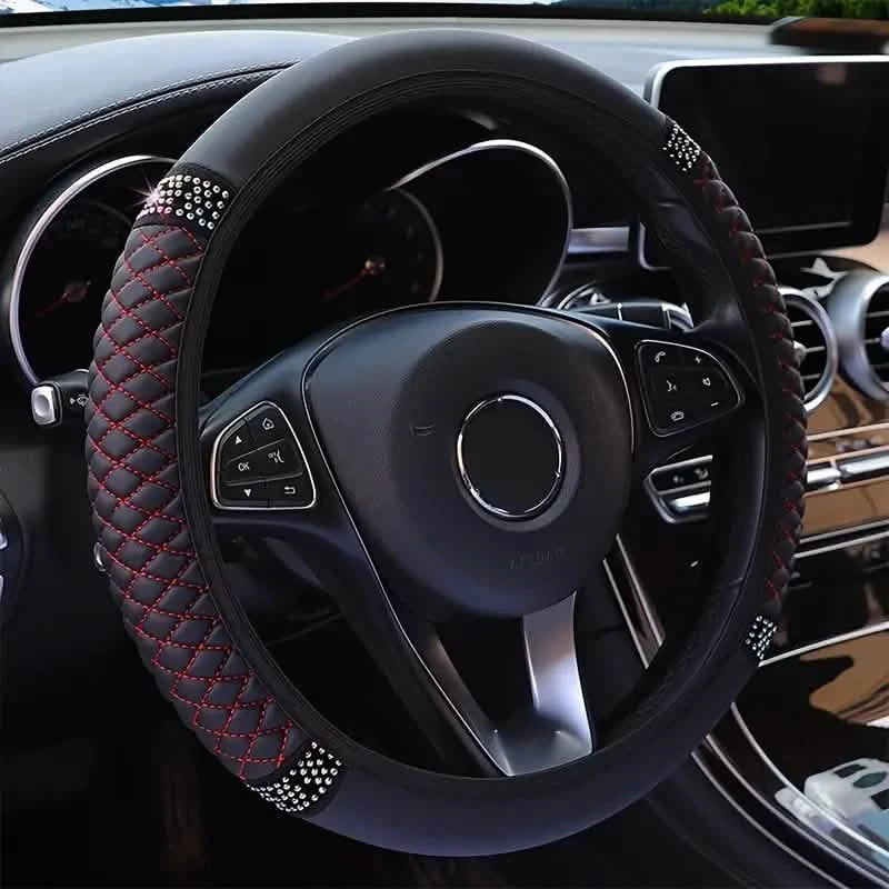 Bling Soft Leather Car Steering Wheel Cover Non Slip Heat And Cold Pro