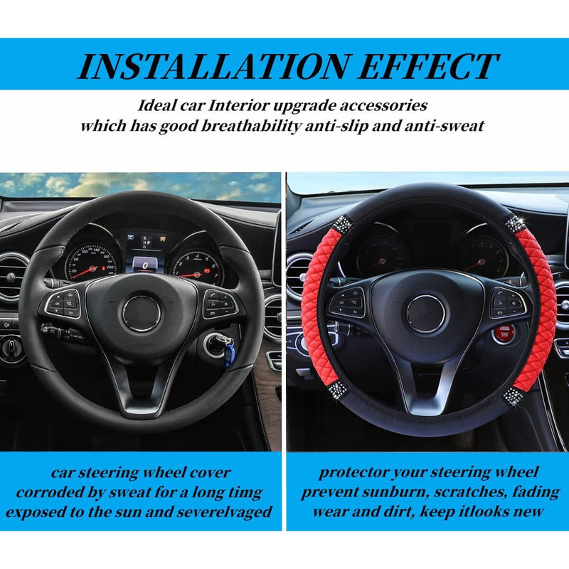 Bling Soft Leather Car Steering Wheel Cover Non-Slip Heat And Cold Protector Automotive - DailySale