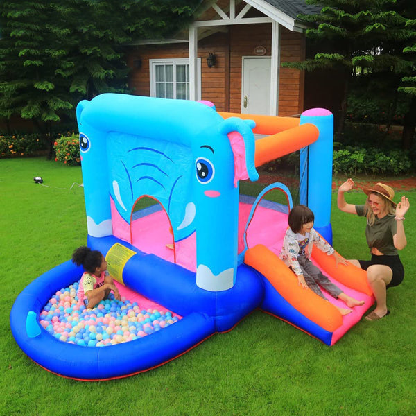 Blue Elephant Bouncy Castle House with 350W Blower Toys & Games - DailySale