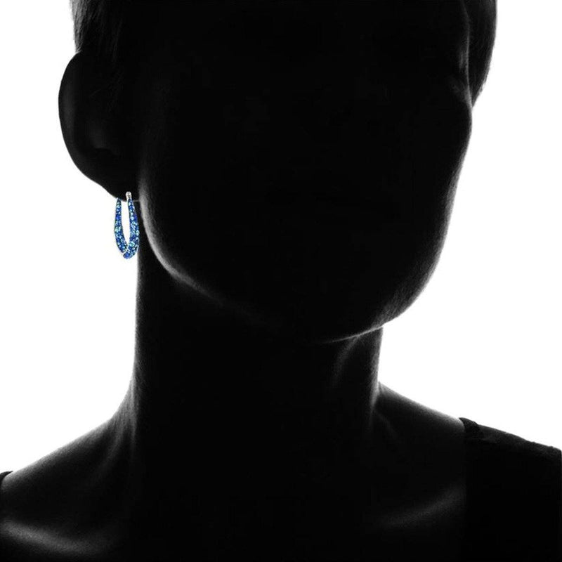 Blue Inside Out Hoops in 18K White Gold-Plating Made with Blue Swarovski Crystal Jewelry - DailySale