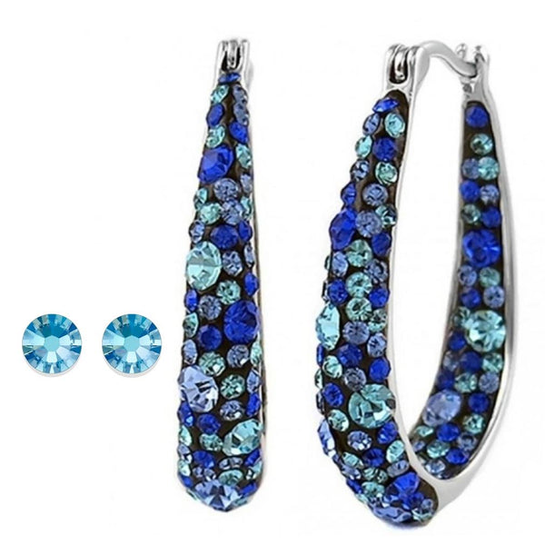 Blue Inside Out Hoops in 18K White Gold-Plating Made with Blue Swarovski Crystal Jewelry - DailySale