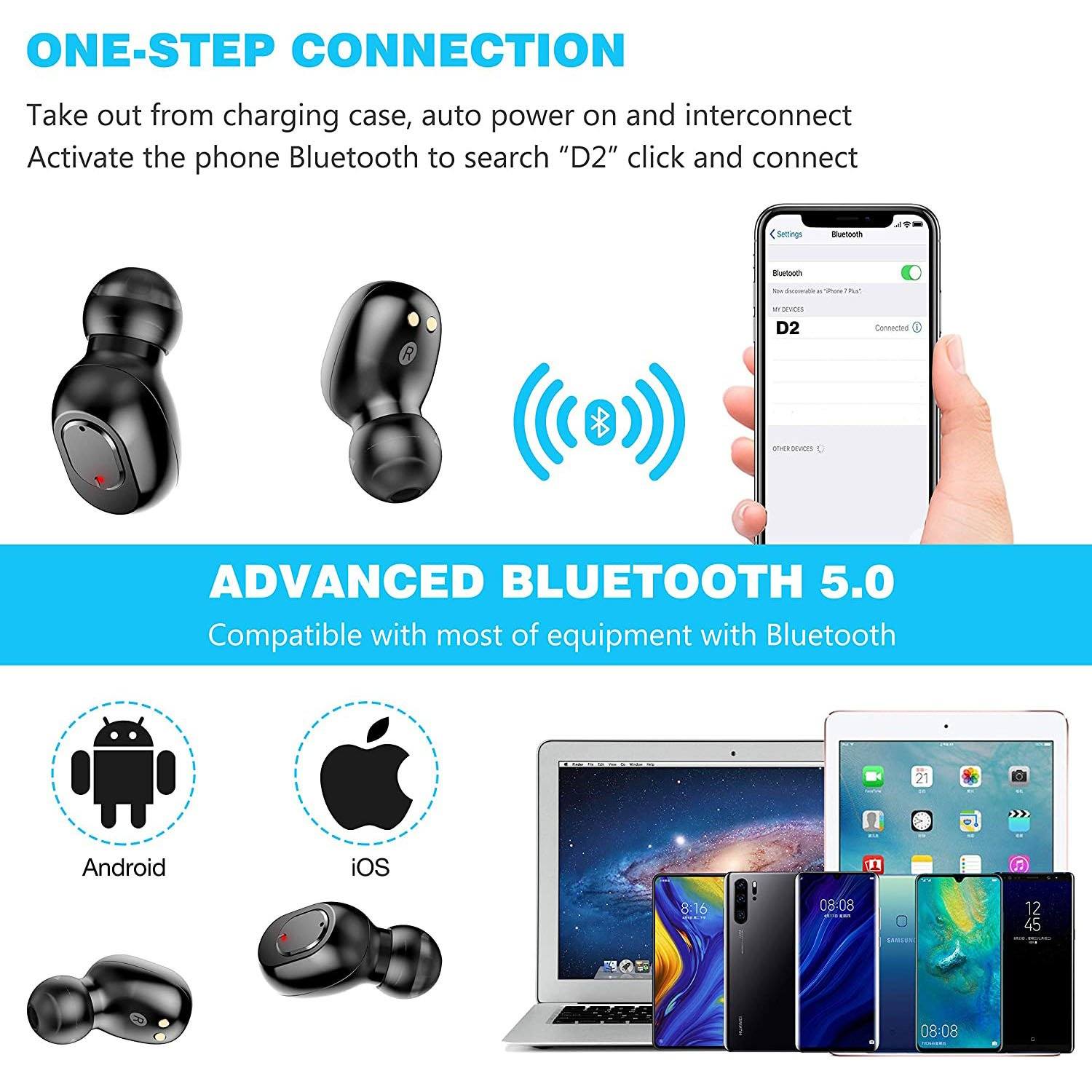 Bluetooth 5.0 Wireless Earbuds with 2000mAh Charging Case Stereo Headphones Headphones & Audio - DailySale