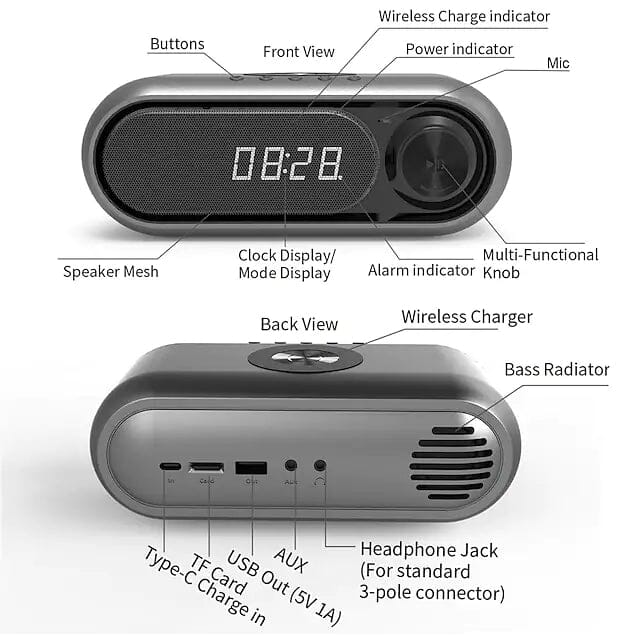 Bluetooth Speaker Wireless Charger with Alarm Clock Speakers - DailySale