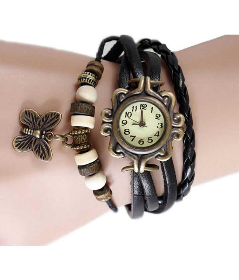 Boho Chic Vintage Inspired Handmade Butterfly Watch - Assorted Colors Women's Apparel Black - DailySale