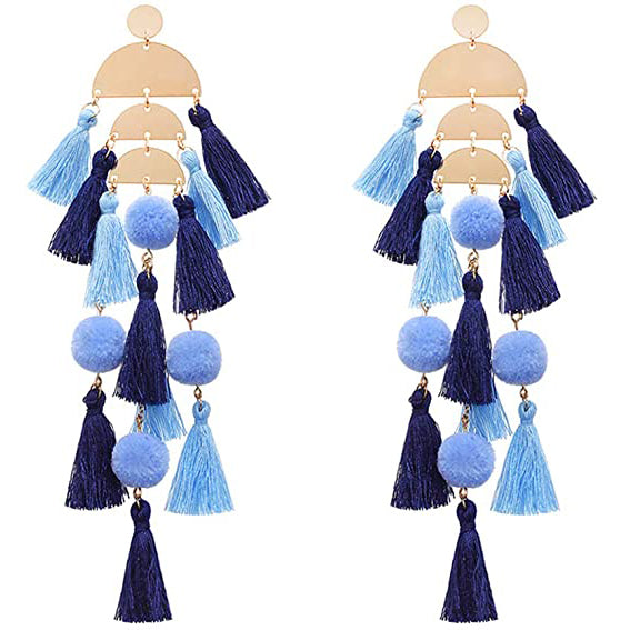 Boho Long Tassel Fringe Earrings Earrings Blue - DailySale