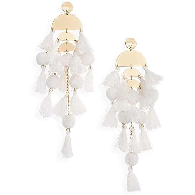 Boho Long Tassel Fringe Earrings Earrings White - DailySale