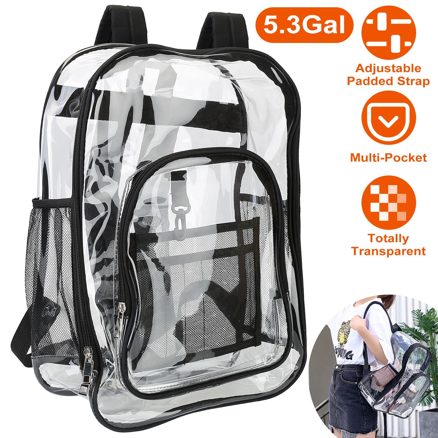 Book Bag Waterproof PVC Clear Backpack 5.3Gal with Reinforced Strap Bags & Travel - DailySale