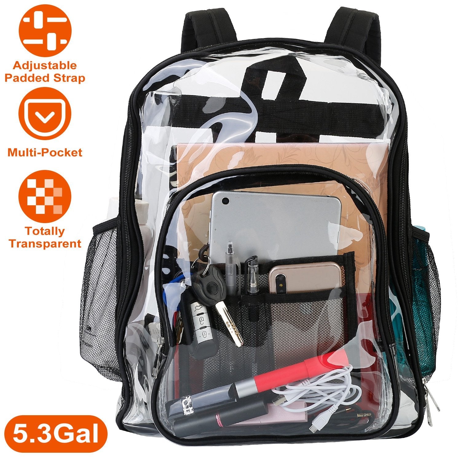 Book Bag Waterproof PVC Clear Backpack 5.3Gal with Reinforced Strap Bags & Travel - DailySale