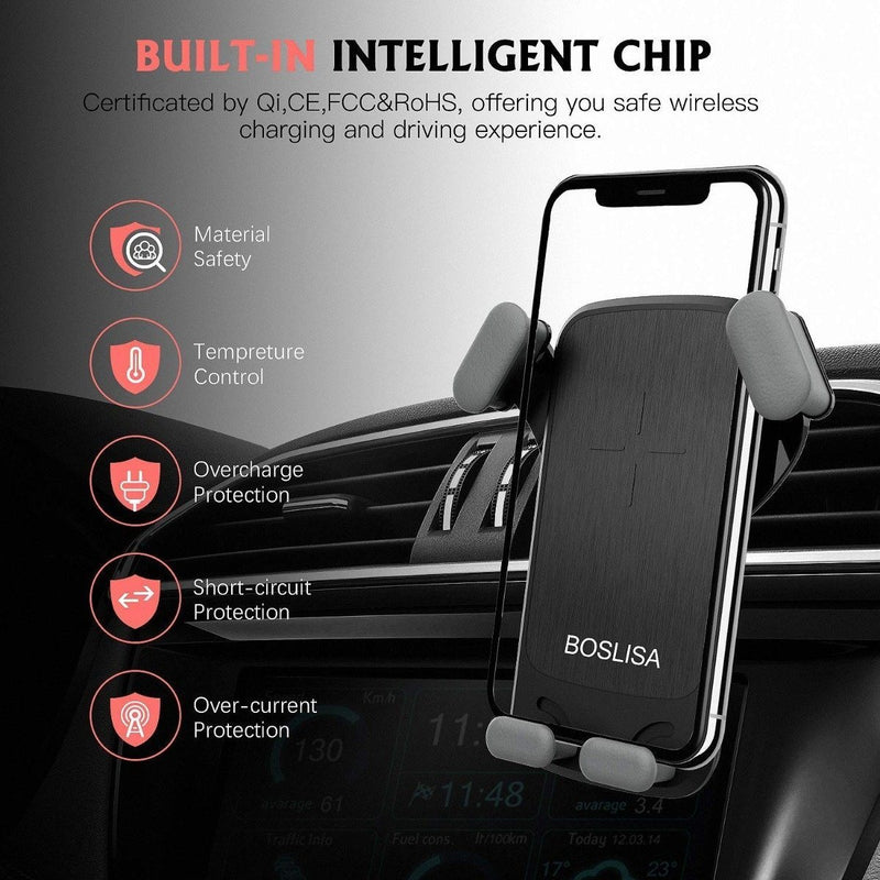 Boslisa Qi Gravity Wireless Car Charger Mount Phones & Accessories - DailySale