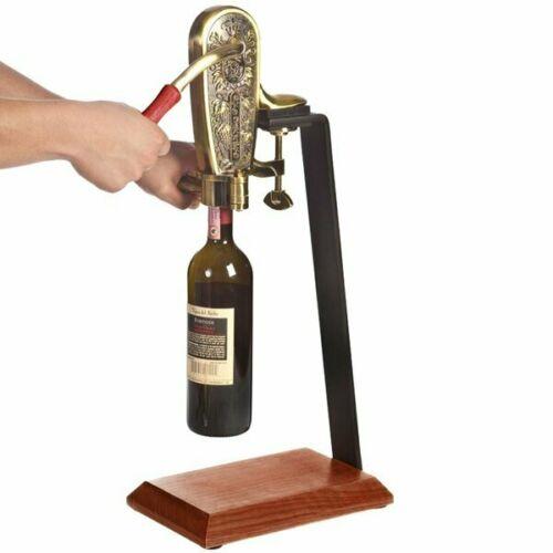 Brass Plated Wine Champagne Bottle Opener Counter Mount Table Stand Brown Wood Kitchen & Dining - DailySale