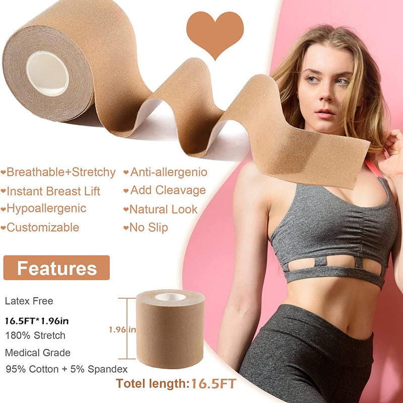 LELINTA XL Body Tape(2 inch x 16.4 feet Roll) - 3.2'' Breast Lift Tape for  DD - E cup + Reusable Silicone 