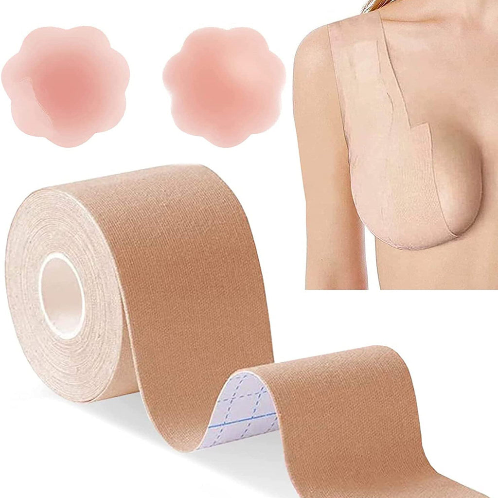Boob Tape for Large Breasts and 2 Pcs Petals Chest Covers Pads, Breathable  Boobytape for Breast Lift, Waterproof Sweatproof Invisible Athletic