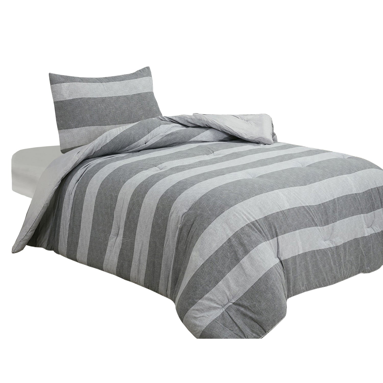 Brooklyn Flat Herringbone Wide Striped Grey Comforter Set Bedding Twin XL - DailySale