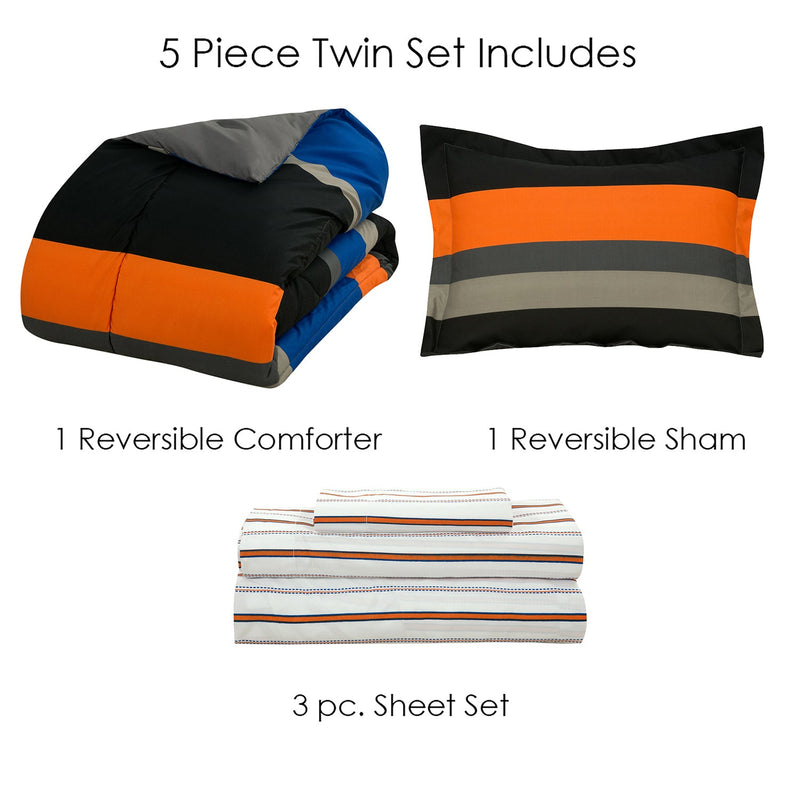 Brooklyn Flat Rugby Stripe Bed-in-a-Bag Set