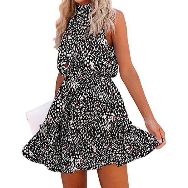 BTFBM Women Floral Casual Dresses Women's Clothing Leopard Black S - DailySale