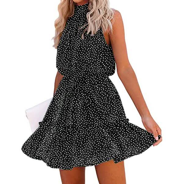 BTFBM Women Floral Casual Dresses Women's Clothing Polka Dot Black S - DailySale