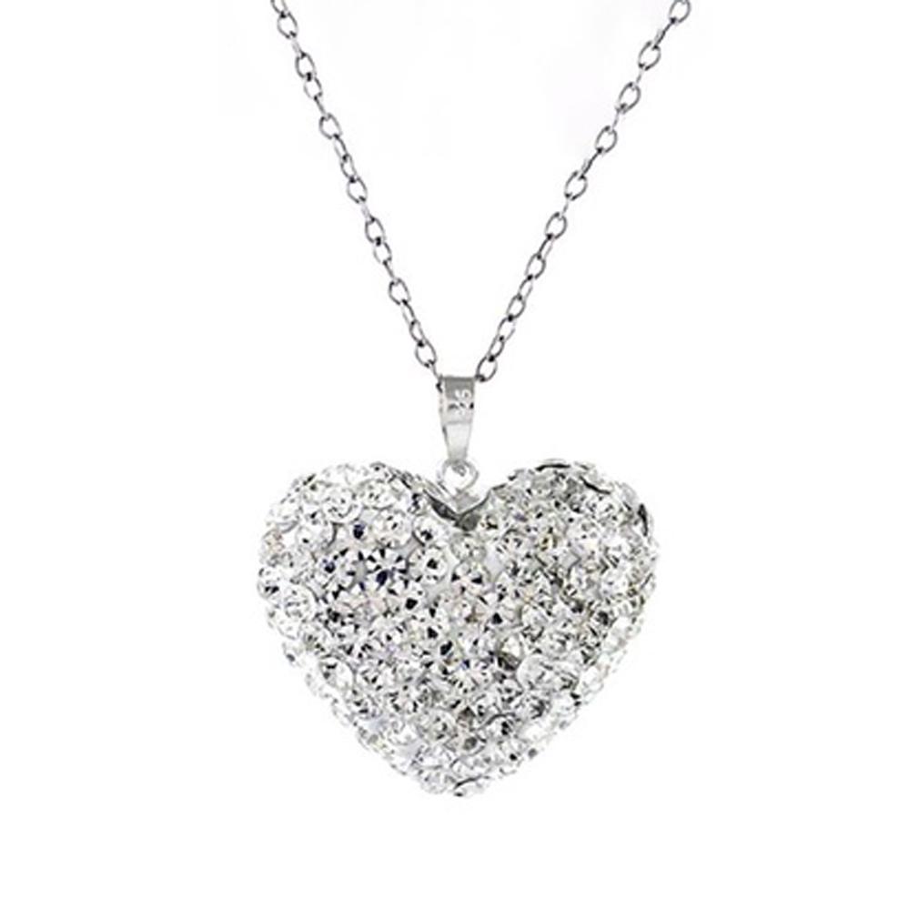 Bubble Heart Pendant in Solid Sterling Silver Made with Swarovski Elements Jewelry White/Silver - DailySale