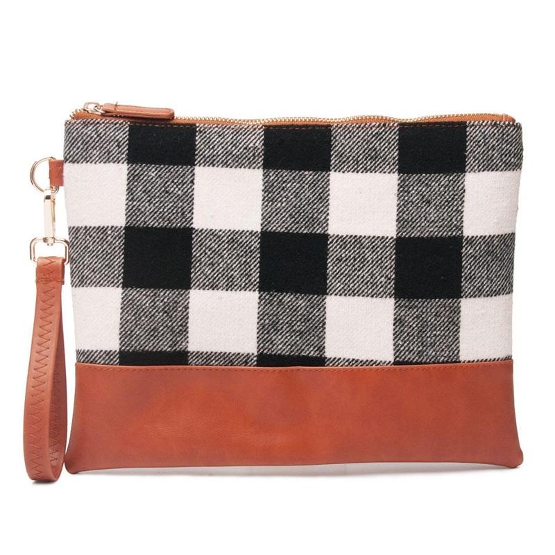 Buffalo Plaid Clutch Durable and Lightweight Wristlet Handbags & Wallets Black - DailySale