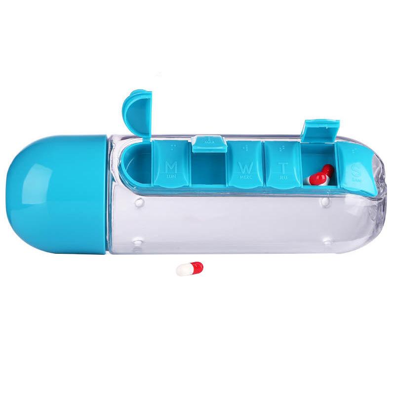 Built-in Pill Organizer 600ml Water Bottle Wellness - DailySale