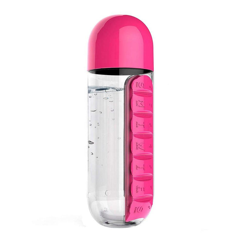 Built-in Pill Organizer 600ml Water Bottle Wellness Pink - DailySale
