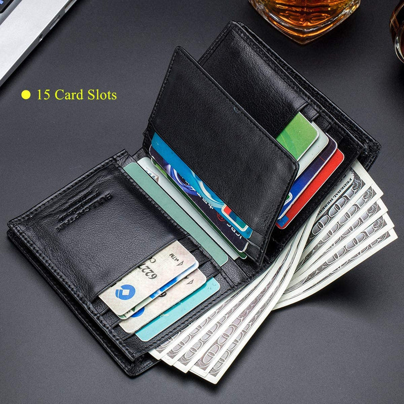 Bullcaptain Large Capacity Genuine Leather Bifold Wallet/Credit Card Holder Bags & Travel - DailySale