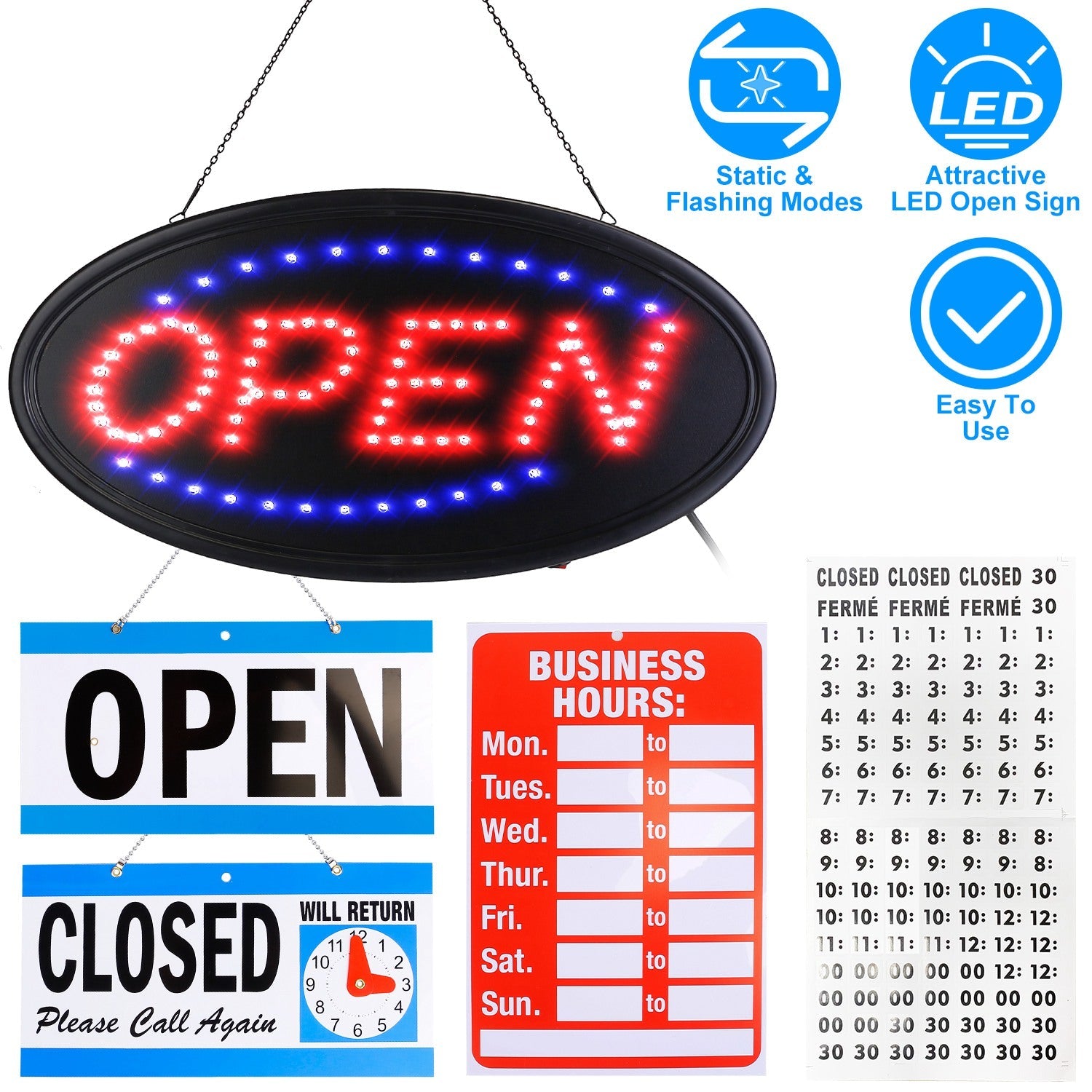 Business Neon Open Sign Advertisement Board with Steady Flashing Modes Everything Else - DailySale