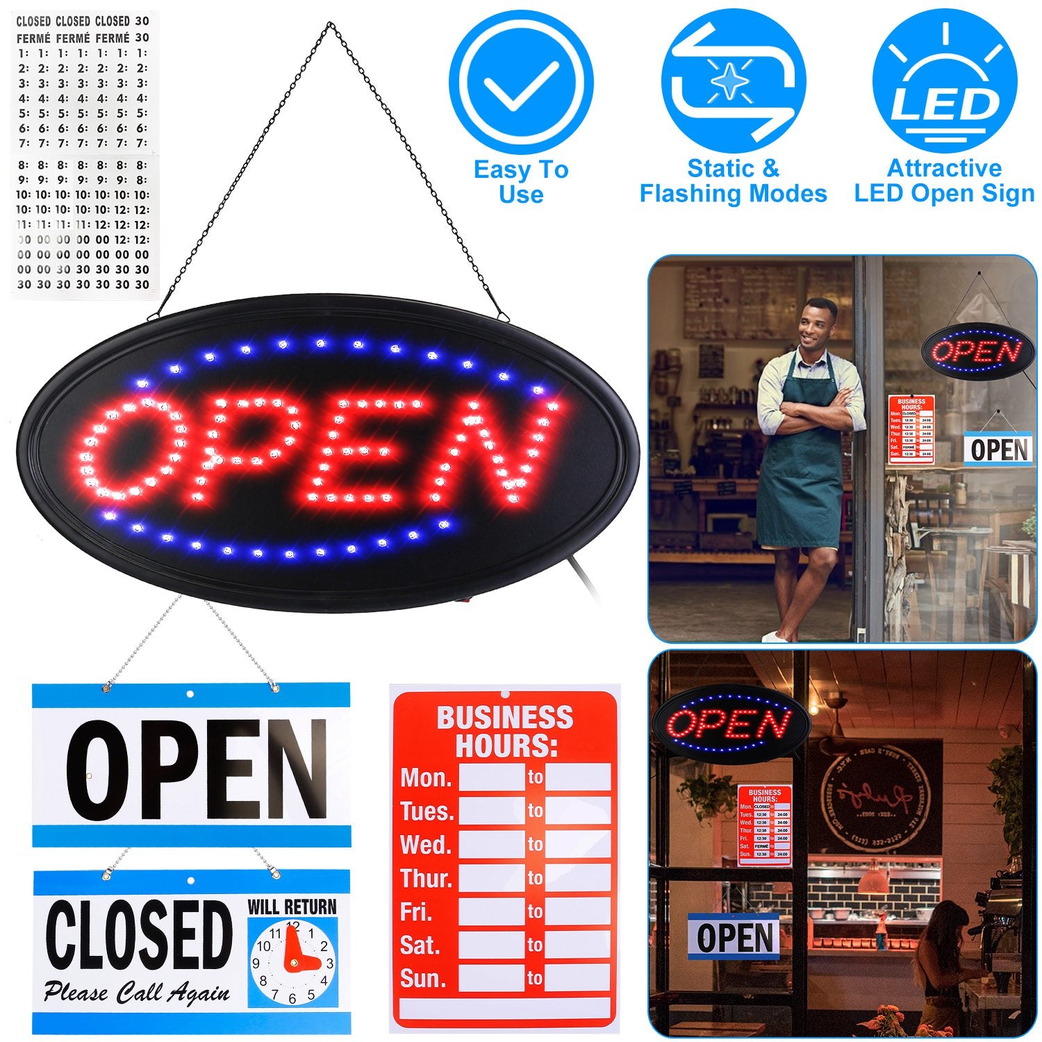 Business Neon Open Sign Advertisement Board with Steady Flashing Modes Everything Else - DailySale