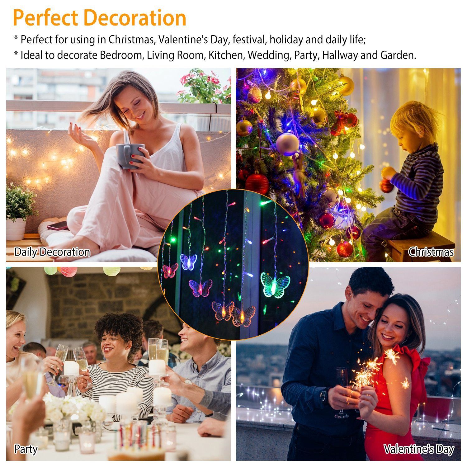 Butterfly Curtain String Lights USB Powered with 8 Modes 96 LED Remote Control String & Fairy Lights - DailySale