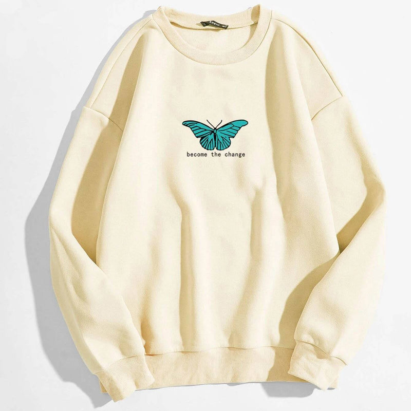Butterfly & Slogan Graphic Thermal Sweatshirt