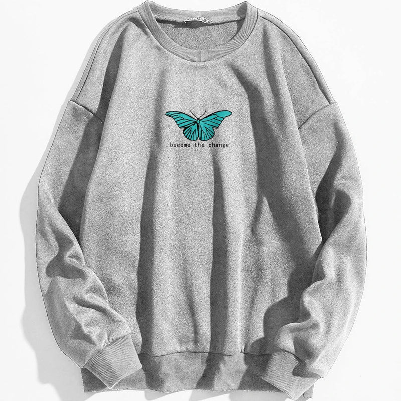 Butterfly & Slogan Graphic Thermal Sweatshirt