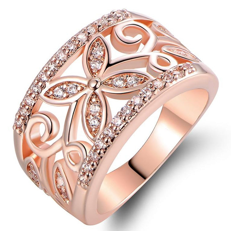 18K Rose Gold Plated Flower Filigree Ring made with Swarovski Elements - Assorted Sizes - DailySale, Inc