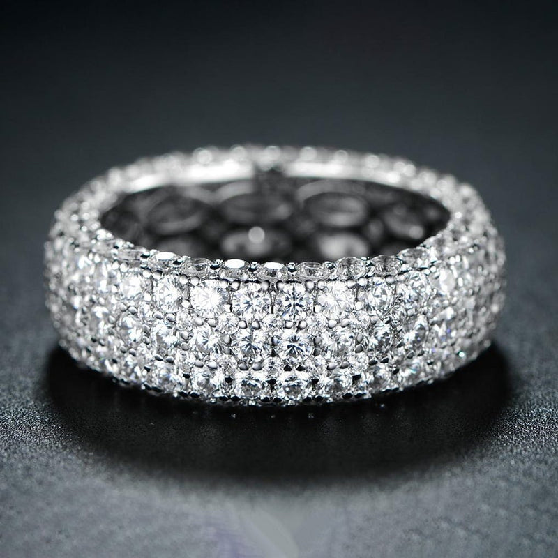 18K White Gold Plated Five Row Eternity Ring Made with Swarovski Elements