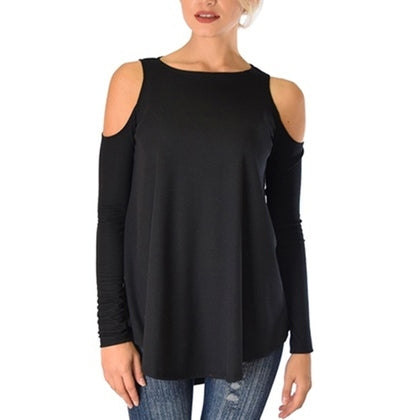 Women's Ribbed Cold-Shoulder Long-Sleeve Top - Assorted Sizes and Colors - DailySale, Inc