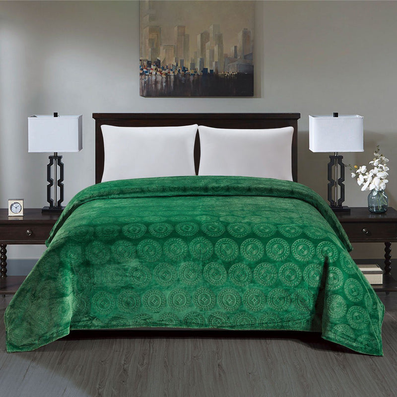 Caesar French Collection Flannel Fleece Blanket Bedding Green Queen - DailySale