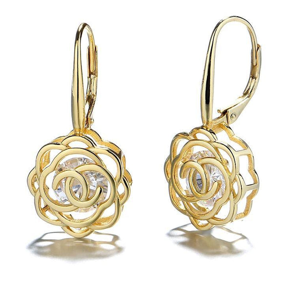 Caged Swarovski Crystal Rose Lever Back Earrings Earrings Gold - DailySale
