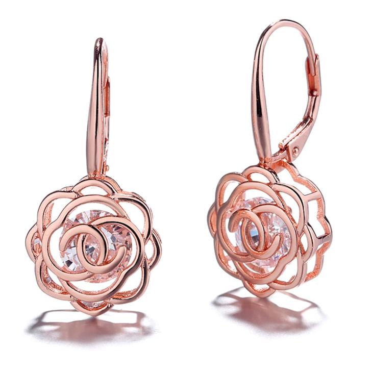 Caged Swarovski Crystal Rose Lever Back Earrings Earrings Rose Gold - DailySale