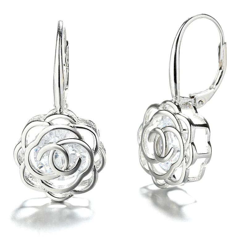 Caged Swarovski Crystal Rose Lever Back Earrings Earrings Silver - DailySale