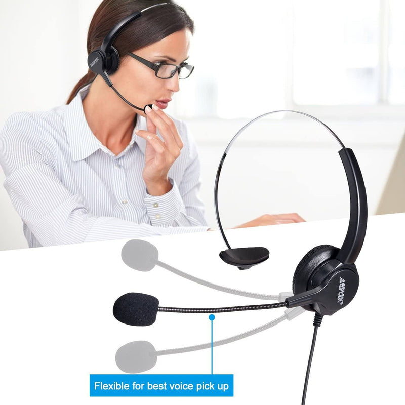 Call Center Hands-Free Noise Cancelling Corded Monaural Headset Headphones & Audio - DailySale