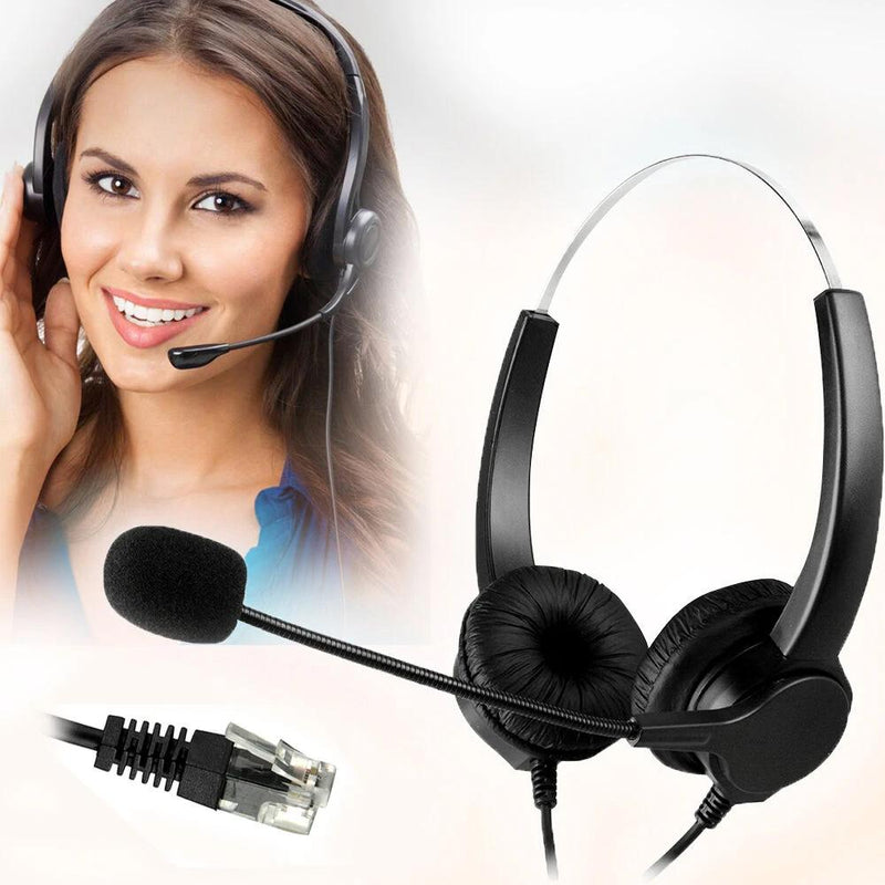 Call Center Noise Cancelling Corded Binaural Hands-free Headset with Microphone Headphones & Audio - DailySale