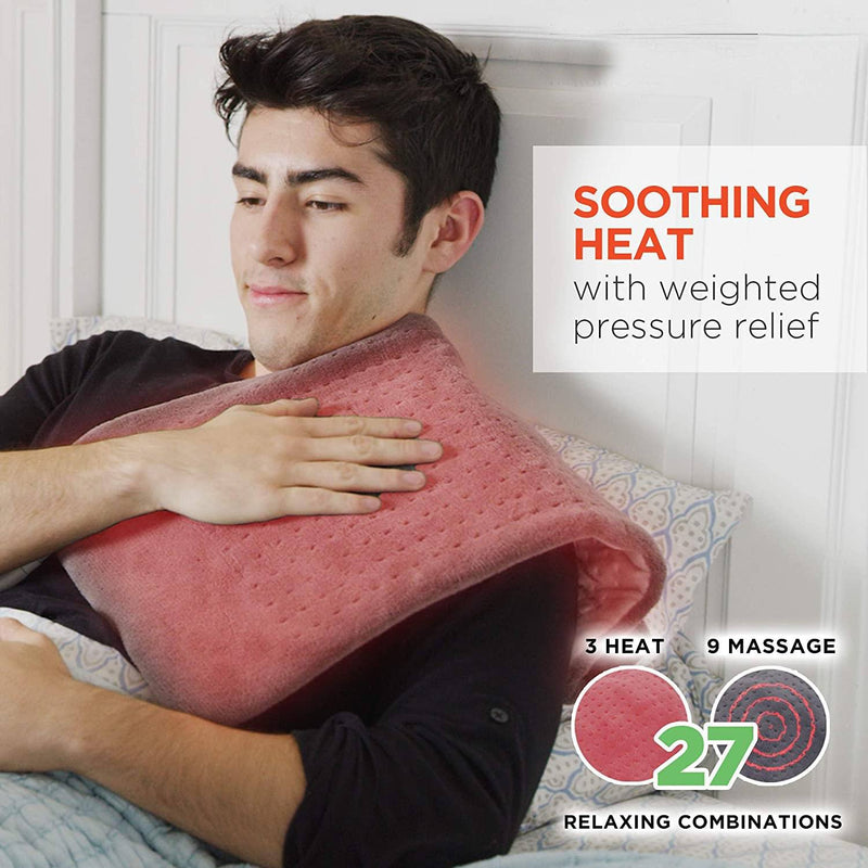 Calming Heat 6 Settings Weighted Massaging Heating Pad Wellness - DailySale
