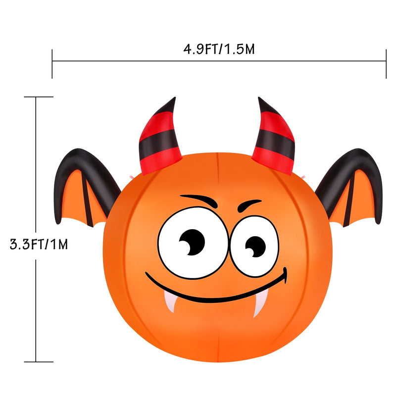 CAMAULAN 4FT Halloween Pumpkin Outdoor Decoration with a Bat Holiday Decor & Apparel - DailySale