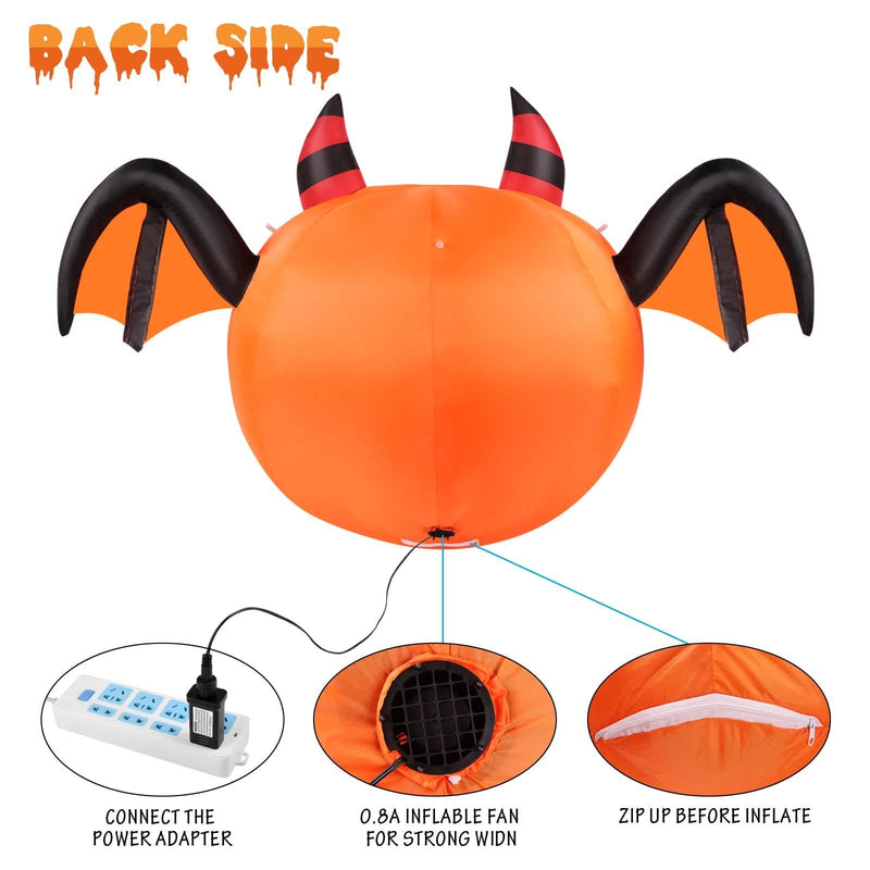 CAMAULAN 4FT Halloween Pumpkin Outdoor Decoration with a Bat Holiday Decor & Apparel - DailySale