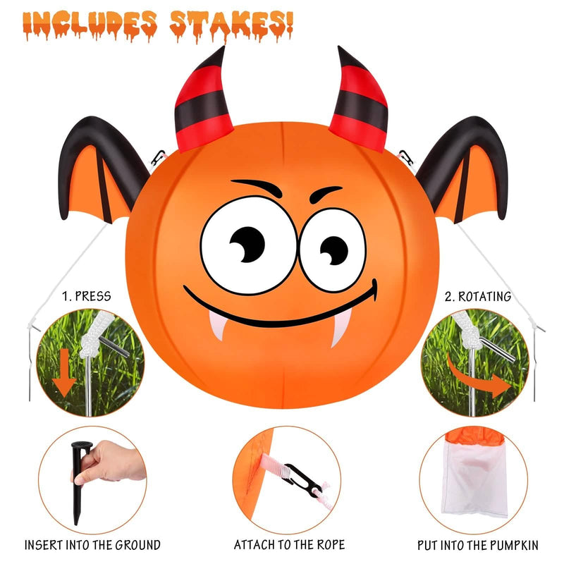 CAMAULAN 4FT Halloween Pumpkin Outdoor Decoration with a Bat Holiday Decor & Apparel - DailySale