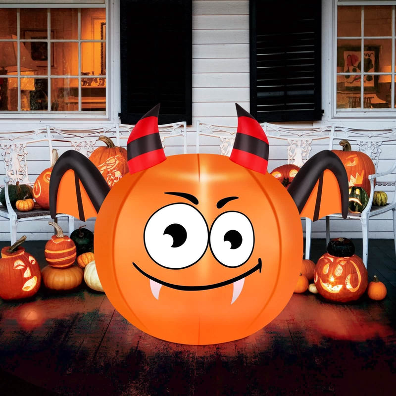 CAMAULAN 4FT Halloween Pumpkin Outdoor Decoration with a Bat Holiday Decor & Apparel - DailySale