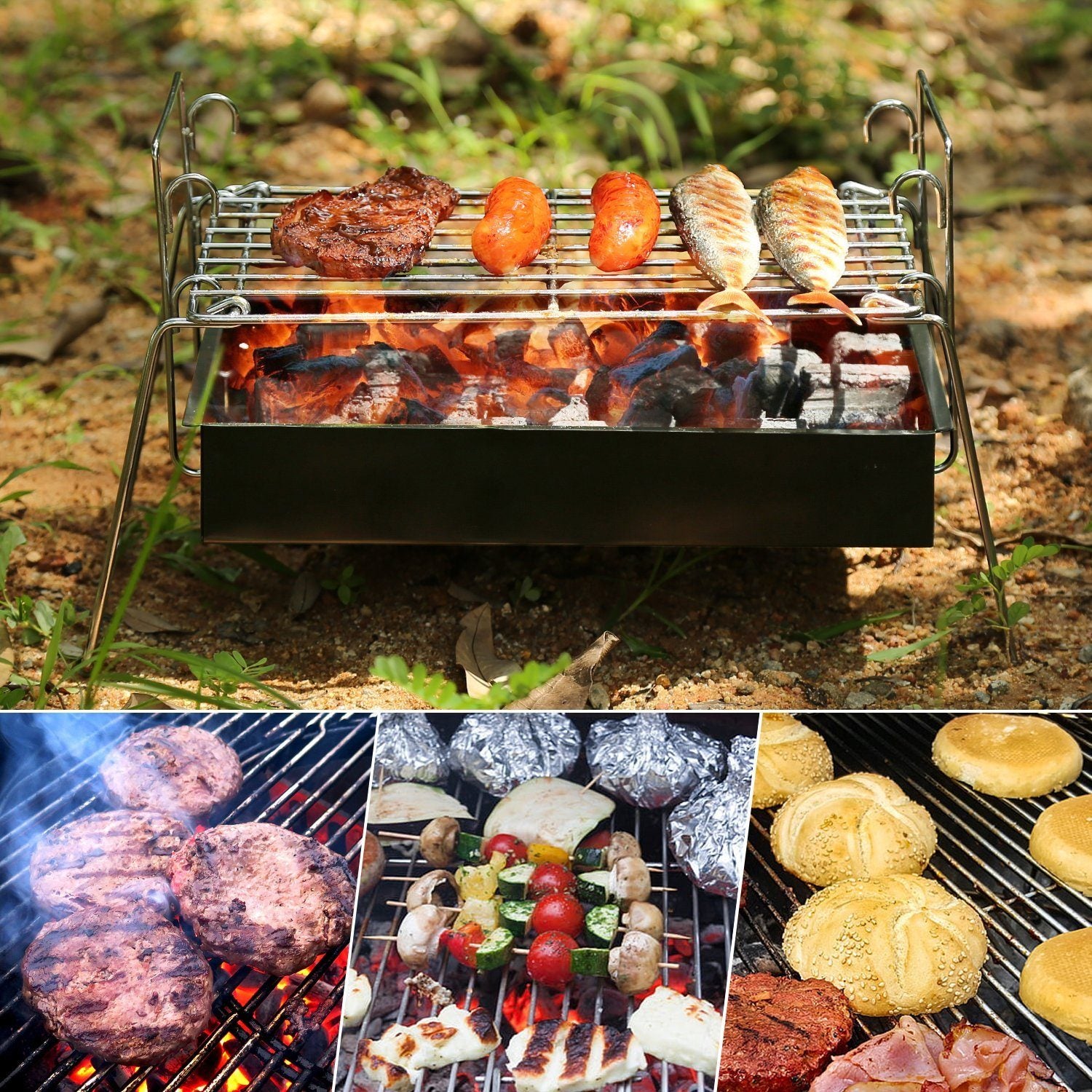 Camping Grill Barbecue Tool Folding & Lightweight Steel Mesh Portable Kitchen & Dining - DailySale