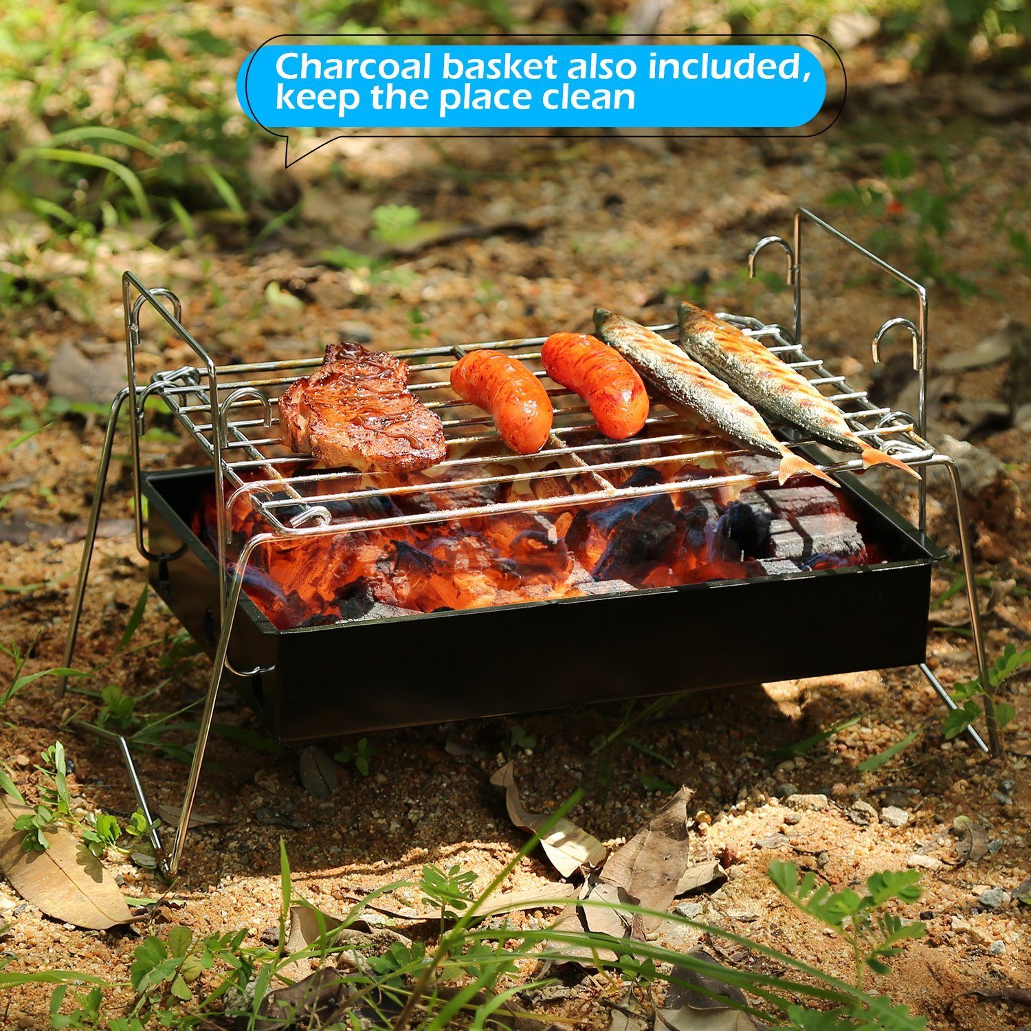 Camping Grill Barbecue Tool Folding & Lightweight Steel Mesh Portable Kitchen & Dining - DailySale