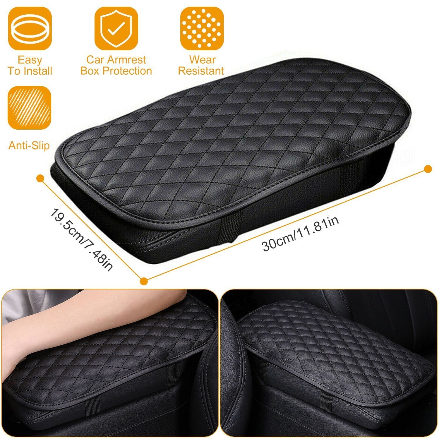 Car Armrest Pad Cover PU Leather Fit for SUV Truck Car Automotive - DailySale