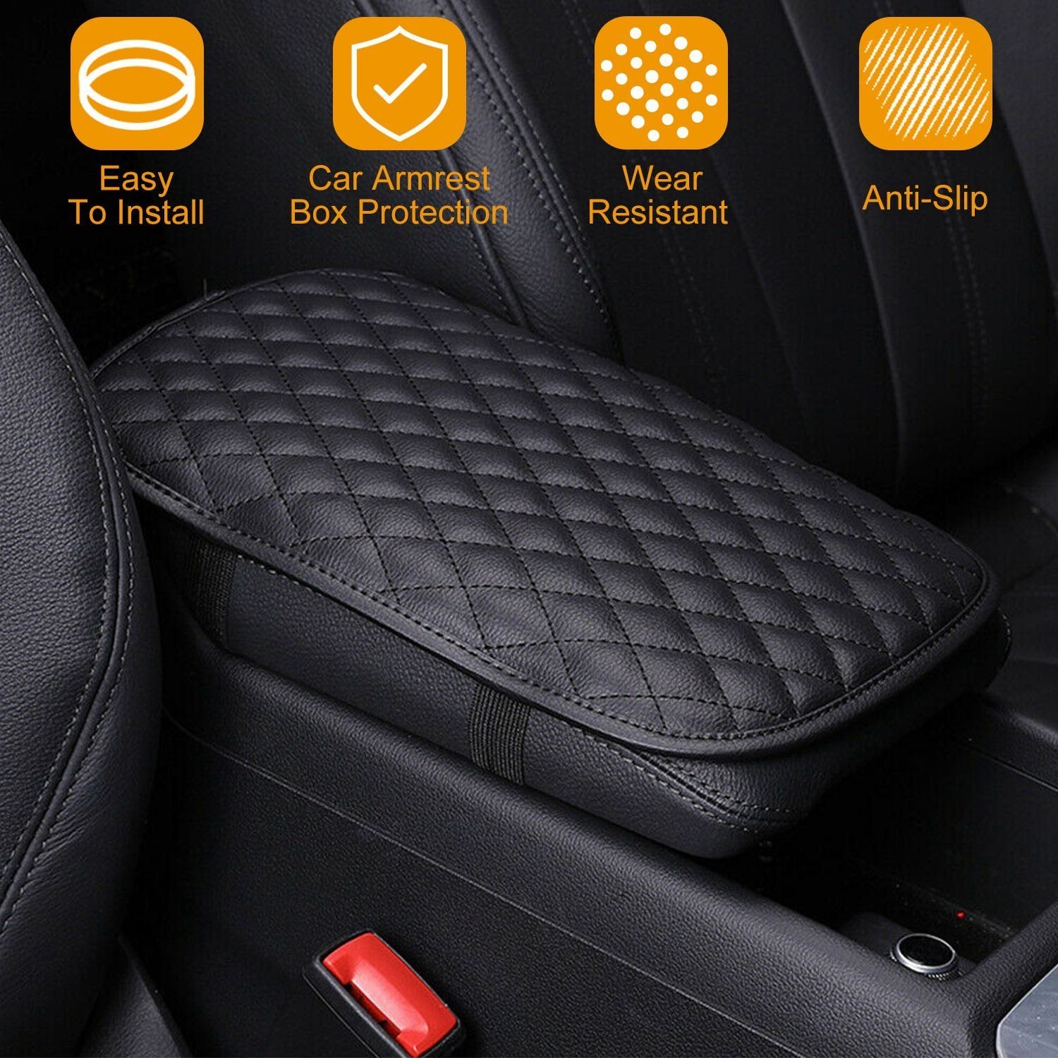 Car Armrest Pad Cover PU Leather Fit for SUV Truck Car Automotive - DailySale