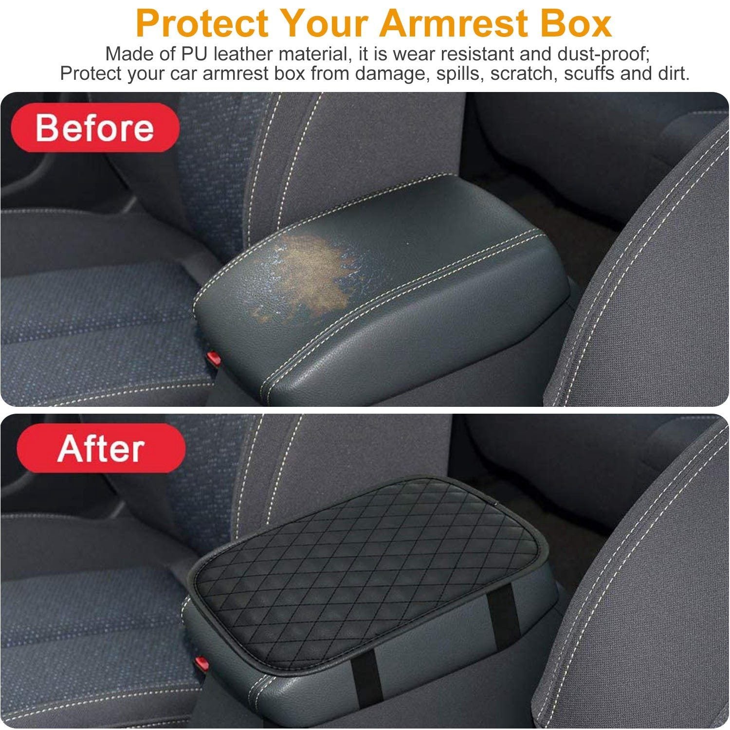 Car Armrest Pad Cover PU Leather Fit for SUV Truck Car Automotive - DailySale