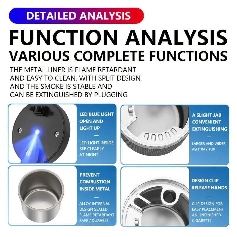 Car Ashtray Multi-functional Universal Household Portable Metal Liner Ashtray Automotive - DailySale